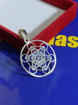 Pingente Cubo Metatron Merkabah Geometria Sagrada Prata 950 de Lei 1.50 Gramas 22 mm