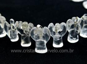 Pingente de Anjinho em Pedra de Quartzo Cristal com Pino Prateado - 5 Unidades Pingente de Anjinho em Pedra de Quartzo Cristal com Pino Prateado - 5 Unidades