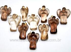 Pingente de Anjo em Quartzo Fumê com Pino Dourado - AP6505