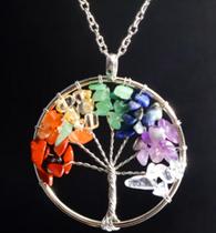 Pingente de Árvore da Vida com Pedras 7 Chakras - Pedra Cristal Natural