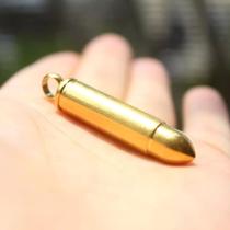 Pingente de Bala Revolver Militar Aço Inox Projetil Masculino Banhado a Ouro