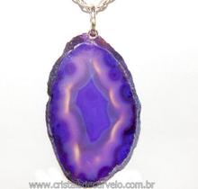 Pingente de Chapa de Ágata Lilás com Pino em Prata 950 - Pacote com 3 Unidades