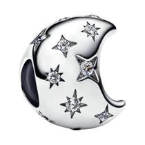 Pingente De Charme Em Zircônia Azul Sol Lua Estrela Para Mulheres, Pérola De Prata 925, Presente De