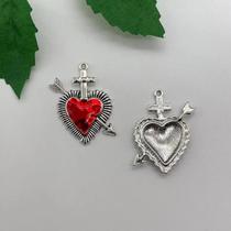 Pingente De Coração Sagrado Gótico Esmaltado Banhado a Prata 10 Peças DIY Encantos Brincos Colar