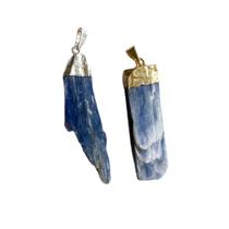 Pingente de Cristal de Cianita Azul Pedra Natural Dourado e Prata para Proteção - Hadu Esotéricos e Religiosos