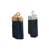 Pingente de Cristal de Turmalina Negra Pedra Natural Dourado e Prata para Proteção - Hadu Esotéricos e Religiosos Pingente de Cristal de Turmalina Negra Pedra Natural Dourado e Prata para Proteção - Hadu Esotéricos e Religiosos