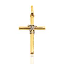 Pingente de Cruz Crucifixo Palito Em Ouro 18k 2 Cores