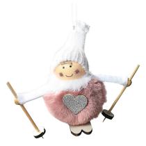 Pingente de decoração de árvore de Natal Pingente de brinquedo de boneca de esqui de pena de lã