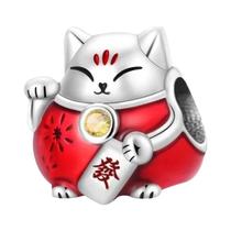Pingente De Gato Da Sorte Vermelho Em Prata Esterlina 925, Contas De Moda Para Pulseira E Colar DIY,
