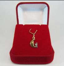 Pingente de lua e anjo ouro18k