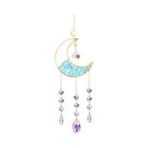 Pingente De Metal Dourado Em Forma De Lua Com Cristais, Sino De Vento E Apanhador De Sol Arco-Íris Pingente De Metal Dourado Em Forma De Lua Com Cristais, Sino De Vento E Apanhador De Sol Arco-Íris