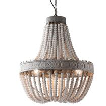 Pingente de miçangas de madeira Chandelier Newrays 47x54cm 3 luzes