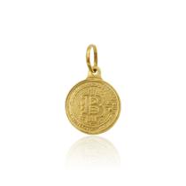 Pingente de Moeda Antiga - Bitcoin Medalha - Diamante Lapidado