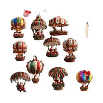 Pingente De Natal Em Madeira Com Balão De Ar Quente E Papai Noel, 10 Peças, Decoração Plana 2D,