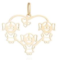 Pingente De Ouro 18k Coração 3 Meninas Filhas Peso 0.4gr