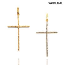 Pingente de Ouro 18k Cruz Palito Grande 34mm Dupla Face 2 Cores