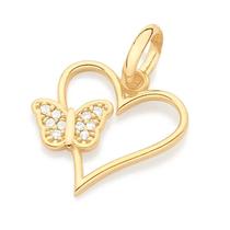 Pingente de ouro 18k feminino coração e borboleta cravejada zircônias rommanel 542656