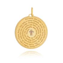 Pingente de Ouro 18k Maciço Mandala Pai Nosso Diamantes 25mm