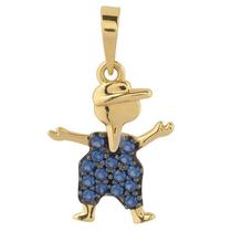 Pingente de Ouro 18k Menino com Pedras Zircônias Azul