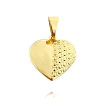Pingente de Ouro 24K Delicado Coração com Duas Texturas 2,3cm Banhado a Ouro