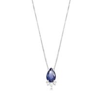 Pingente de Ouro Branco 18k com Safira Azul e 2,5 Pontos de Diamantes