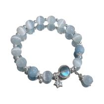 Pingente De Pedra Da Lua Azul Olho De Gato, Pulseira De Cristal Para Mulheres, Joia Única E