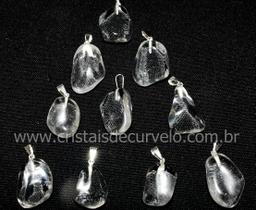 Pingente de Pedrinha de Quartzo Cristal Rolado Prateado - 3 Unidades Atacado Pingente de Pedrinha de Quartzo Cristal Rolado Prateado - 3 Unidades Atacado