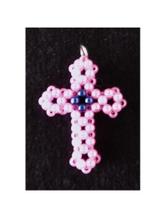 Pingente de pérola rosa em formato de cruz pequeno