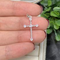 Pingente de prata 925 banhada cruz cravejada zircornia 2cm