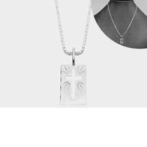 Pingente de Prata 925 Pequeno Masculino Placa de Cruz Vazada de Prata Maciça