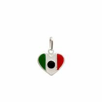 Pingente De Prata Coração 12Mm Bandeira México Com Resina