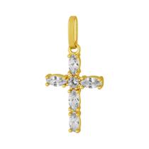 Pingente de Prata Cruz Shine Revestida com Ouro e Zircônias Brancas 16.5x10.5mm Pingente de Prata Cruz Shine Revestida com Ouro e Zircônias Brancas 16.5x10.5mm
