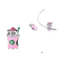 Pingente De Prata Esterlina 925 Banhado a Ouro Rosa Com Gato E Xícara De Café Para Fabricação De