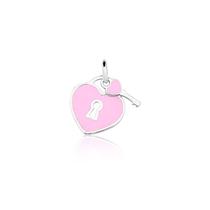 Pingente de Prata Resinado Coração Com Chave Rosa Pingente de Prata Resinado Coração Com Chave Rosa