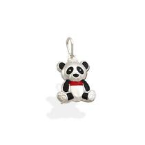 Pingente De Prata Urso Panda Duplo Resina Preto Vermelho