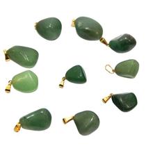 Pingente de Quartzo Verde Rolado Dourado - 3 Unidades Atacado