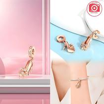 Pingente De Salto Alto Em Ouro Rosa, Prata Esterlina 925, Pulseira Pandora, Fabricação De Joias