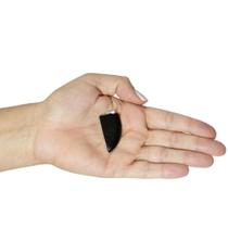 PINGENTE DENTE DE PEDRA OBSIDIANA - (3 a 4,5)cm - PRATA 925