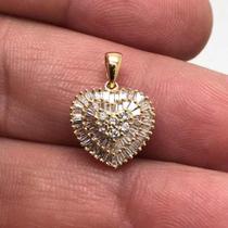 Pingente Diamantes Naturais Pizza Coração 12 milímetros Ouro amarelo 18K