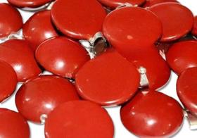 Pingente Disco Liso de Jaspe Vermelho com Pino Prateado - Pedra Natural - Atacado
