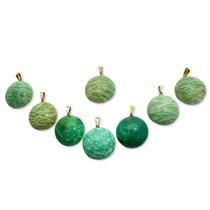 Pingente Disco Liso de Pedra Amazonita Verde Natural com Pino Dourado - Atacado