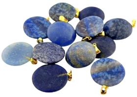 Pingente Disco Liso de Quartzo Azul Natural com Pino Dourado - Atacado