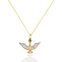 Pingente Divino Espírito Santo Com Corrente Maciça Tijolinho Ouro 18k 50 cm