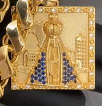 Pingente dourado cravejado masculino nossa senhora Pingente dourado cravejado masculino nossa senhora