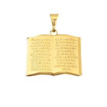 Pingente Dourado Masculino Bíblia Sagrada Oração Banhado a Ouro 18k