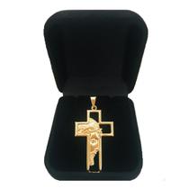Pingente Dourado Masculino Cruz Crucifixo Jesus Banhado a Ouro 18k