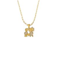 Pingente Duas Filhas Meninas Corrente Folheado Ouro 18k.