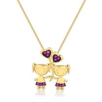 Pingente Duas Meninas Com Balões Com Pedras De Zircônias Pingente Duas Meninas Com Balões Com Pedras De Zircônias