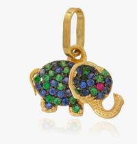 Pingente Elefante Com Zircônias Em Ouro 18k