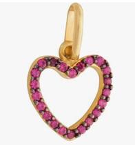 Pingente Em Ouro 18k Coração Zircônias Rosa